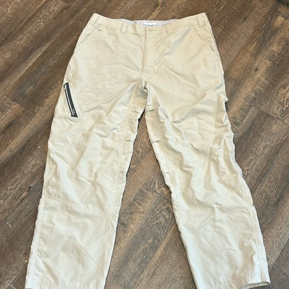 Mens Columbia PFG‎ Airgill Chill Pants Size 36  Omni-Shade Tan Khaki